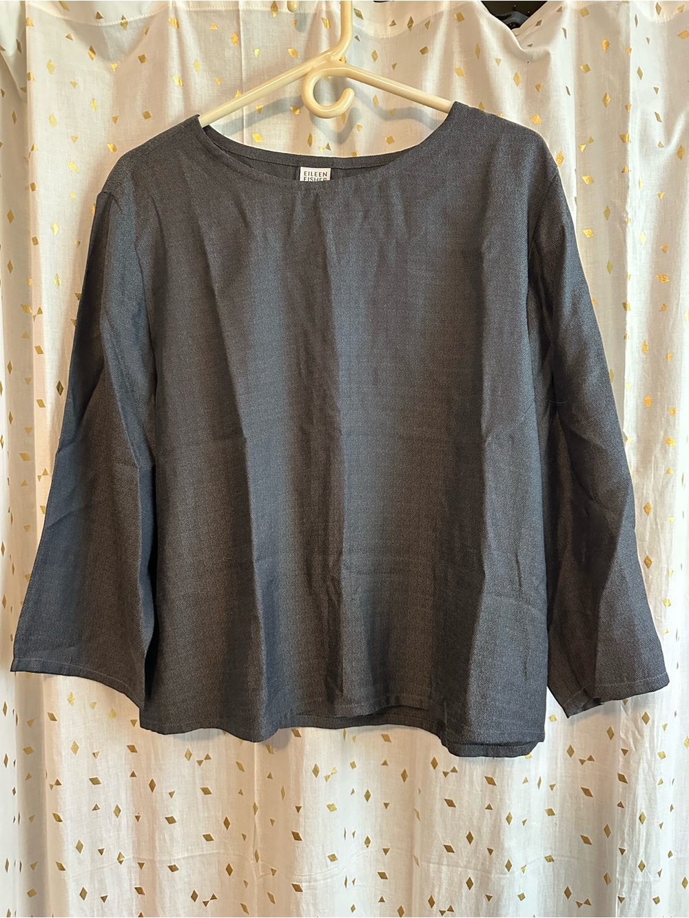 Eileen Fisher Black Relaxed Linen-Silk Blend Scoop Neck Top